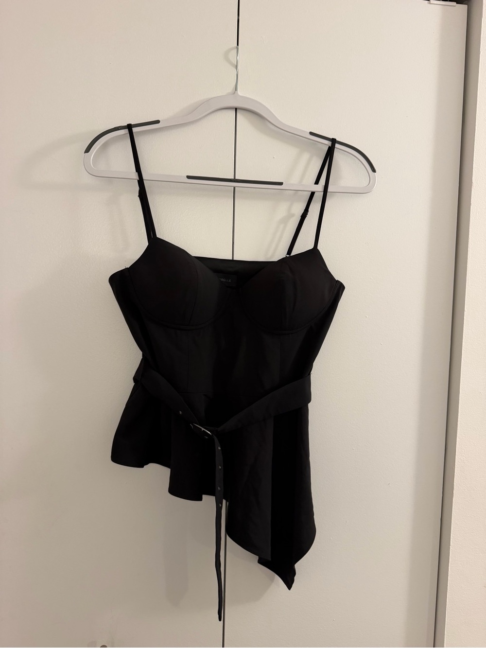 MAJORELLE Black Asymmetric Bustier Camisole with Belt